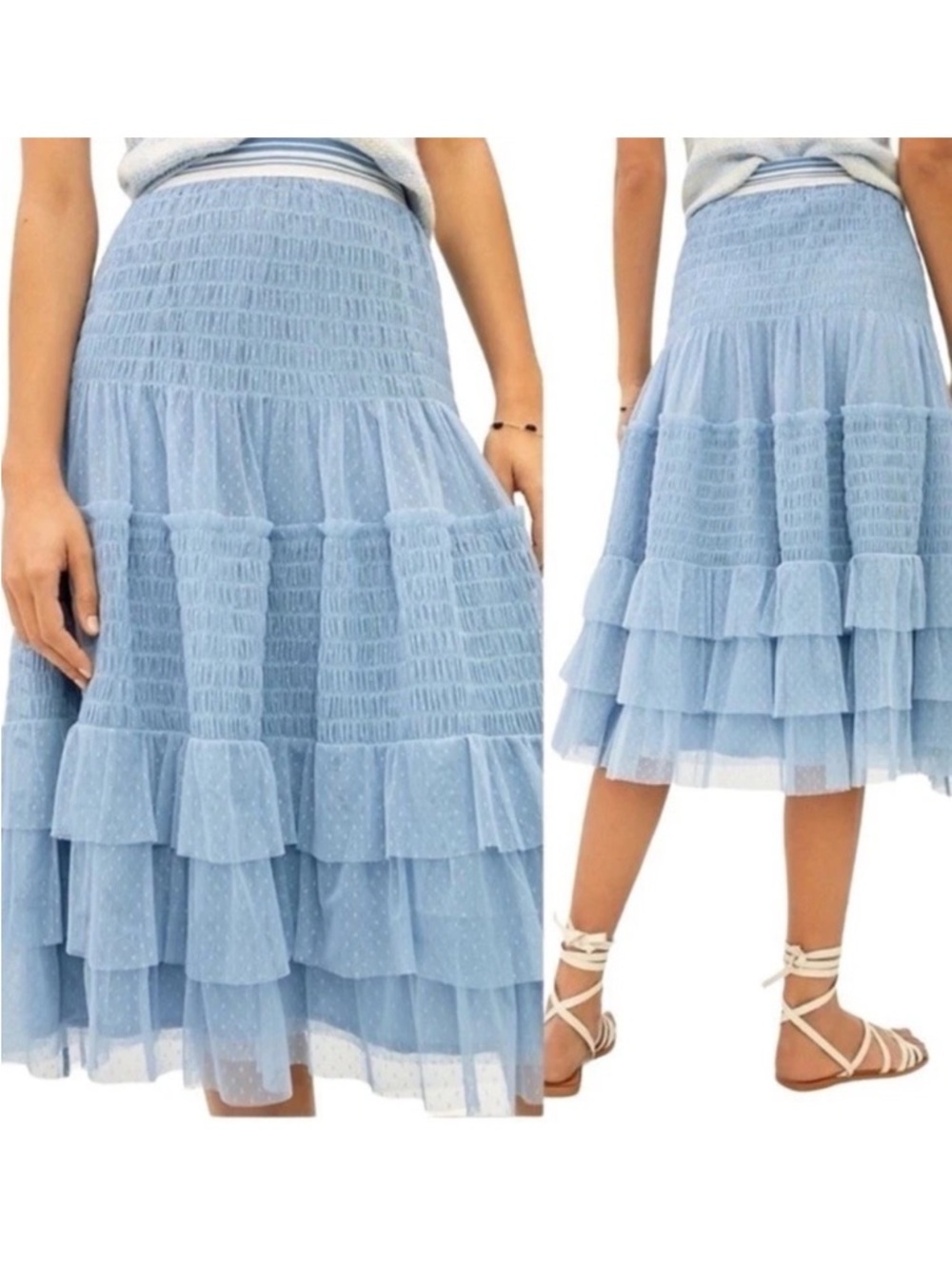 Anthropologie Maeve Tulle Midi Blue Swiss Dot Mesh Skirt Size Medium - Picture 5 of 10